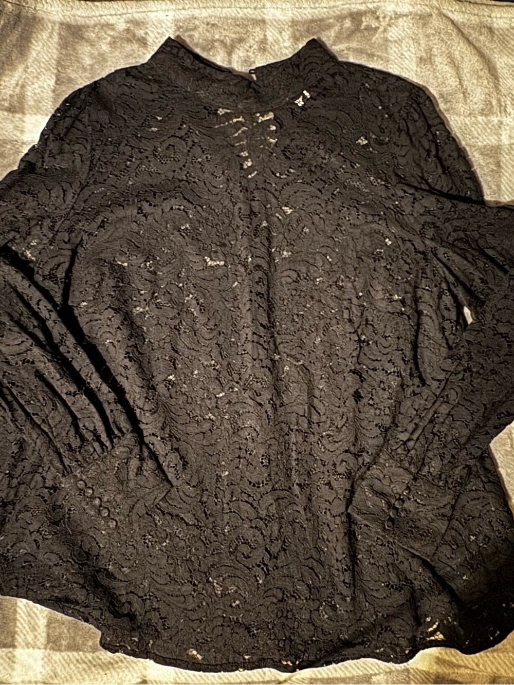 H&M Black Lace High-Neck Long Sleeve Blouse